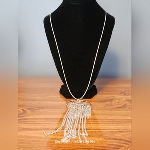 Erica Lyons $36 Double Hoop Pendent Long Fringe Silvertone Necklace